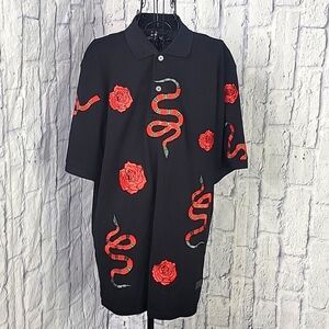 DAMATI Snakes and Roses‎ Embroidered Polo Shirt XL